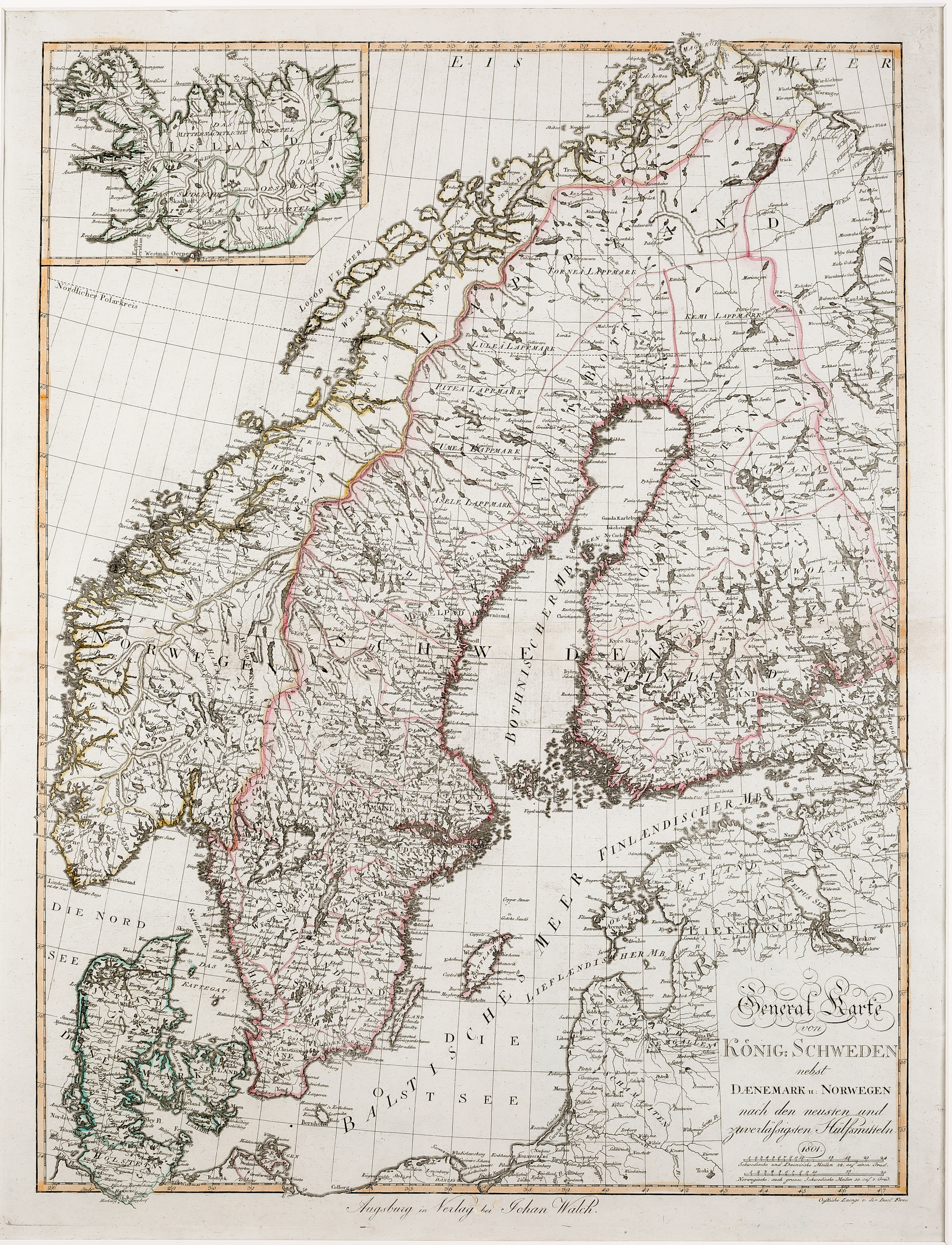 97. Generalkarte von König: Schweden nebst Daenemark u. Norwegen  nach den neuesten und zuverlässigsten Hilfsmitteln 1801